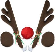 🎄 car reindeer antlers and nose with jingle bells decorations - christmas kit for passenger cars, suvs, vans, window roof-top, grille, and rearview mirror logo