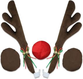 img 4 attached to 🎄 Car Reindeer Antlers and Nose with Jingle Bells Decorations - Christmas Kit for Passenger Cars, SUVs, Vans, Window Roof-Top, Grille, and Rearview Mirror