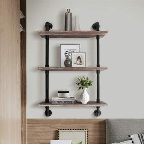 img 3 attached to AZL1 Life Concept, Industrial Rustic Pipe Bookcase, Wall-Mounted 3-Tiers Metal Floating Wood Shelving, Weathered Brown