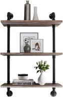 azl1 life concept, industrial rustic pipe bookcase, wall-mounted 3-tiers metal floating wood shelving, weathered brown logo