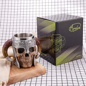 img 2 attached to 🍺 17oz Viking Warrior Skull Mug Tankard, Stainless Steel Double Handle Horn Skull Beer Cup, Medieval Skull Drinkware Mug for Coffee/Beverage/Juice