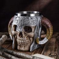 🍺 17oz viking warrior skull mug tankard, stainless steel double handle horn skull beer cup, medieval skull drinkware mug for coffee/beverage/juice logo