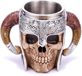 img 3 attached to 🍺 17oz Viking Warrior Skull Mug Tankard, Stainless Steel Double Handle Horn Skull Beer Cup, Medieval Skull Drinkware Mug for Coffee/Beverage/Juice