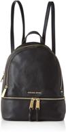 🎒 medium black leather rhea zip backpack by michael michael kors logo