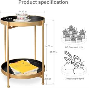 img 3 attached to 🖤 Black and Gold Industrial Side Table with Foldable Round Design, Removable Trays, Easy Assembly - Perfect for Hallway, Living Room; Space-saving Metal Telephone Table