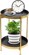 🖤 black and gold industrial side table with foldable round design, removable trays, easy assembly - perfect for hallway, living room; space-saving metal telephone table logo