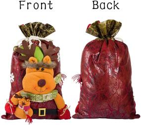 img 1 attached to 🦌 Large Christmas Elk Drawstring Sack - 22.2× 13.69 Inches - Festive Deer Design - Ideal for Present Wrapping, Storage, and Holiday Decor - Red