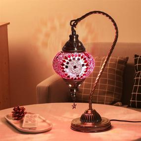 img 2 attached to Turkish Moroccan Lamp With Bronze Base - Yarra Decor 3 Color Options Handmade Swan Neck Tiffany Mosaic Glass Bedside Lamps For Bedroom (LED Bulb Included) (3)