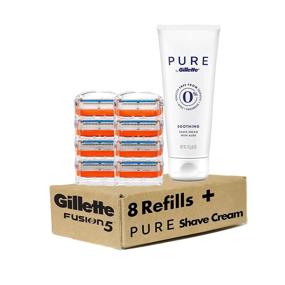 img 4 attached to 🪒 Ultimate Shaving Kit: Gillette Fusion5 Mens Razors + 8 Blade Refills and Gillette PURE Soothing Shaving Cream with Aloe, 6oz