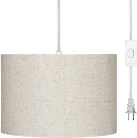 img 2 attached to 🏡 DEWENWILS Plug in Pendant Light: Stylish Beige Linen Shade with 15ft Clear Cord for Bedroom, Kitchen, Living Room, and Dining Table