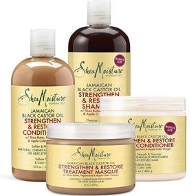 img 4 attached to 🌿 Shea Moisture Strengthen Grow & Restore Combo Bundle - Jamaican Black Castor Oil Shampoo, Leave-In Conditioner, Conditioner, Treatment Masque