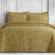 premium quality azores home orgqui300 king quilt set 🌟 - 300 thread count organic cotton, oversized & vibrant yellow logo