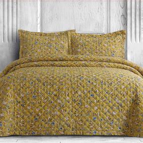 img 2 attached to Premium Quality AZORES HOME ORGQUI300 King Quilt Set 🌟 - 300 Thread Count Organic Cotton, Oversized & Vibrant Yellow