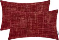 🍷 hwy 50 decorative lumbar throw pillow covers – soft chenille rectangle cushion cases for couch sofa bedroom – burgundy wine red with striped gold farmhouse decor – 12 x 20 inch pack of 2 логотип