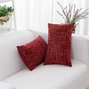 img 2 attached to 🍷 HWY 50 Decorative Lumbar Throw Pillow Covers – Soft Chenille Rectangle Cushion Cases for Couch Sofa Bedroom – Burgundy Wine Red with Striped Gold Farmhouse Decor – 12 x 20 inch Pack of 2