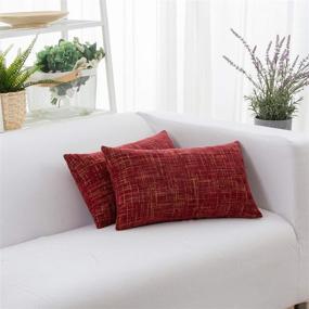 img 3 attached to 🍷 HWY 50 Decorative Lumbar Throw Pillow Covers – Soft Chenille Rectangle Cushion Cases for Couch Sofa Bedroom – Burgundy Wine Red with Striped Gold Farmhouse Decor – 12 x 20 inch Pack of 2