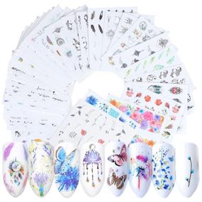 img 4 attached to 💅 Macute Nail Decals: 40 Sheets DIY Water Transfer Nail Stickers with Black Flower Pendant Necklace Butterfly Leaf Designs – Perfect Nail Art Stickers for Fingernails & Toenails