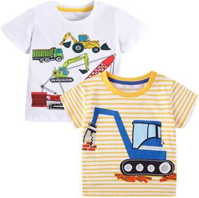 img 4 attached to VASCHY Boys T-Shirts Set, Kids Size 2-6T Cotton Short Sleeve Tee Shirts with Patterns for Toddlers, 2pcs Pack