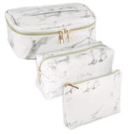 pack of 3 subang marble makeup bags – portable toiletry and travel organizers for women, girls, and men – waterproof cosmetic and brush bags logo