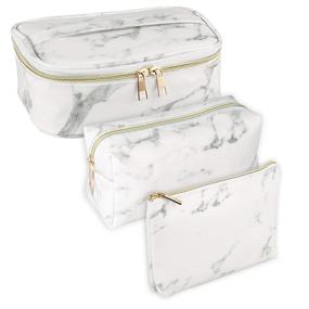 img 4 attached to Pack of 3 SUBANG Marble Makeup Bags – Portable Toiletry and Travel Organizers for Women, Girls, and Men – Waterproof Cosmetic and Brush Bags