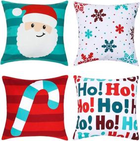 img 4 attached to 🎅 Christmas Pillow Covers - 18x18 Inch Xmas Decorative Pillowcases for Home, Couch, Sofa, Bedroom - Soft &amp; Machine Washable Material - Hidden Zipper - Set of 4 - Sweet Santa by Paper Craft House