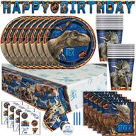 🦖 jurassic world fallen kingdom party supplies: dinosaur theme birthday decorations and favors - serves 16 guests with easy setup, table cover, plates, napkins & more logo