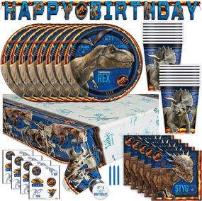 img 4 attached to 🦖 Jurassic World Fallen Kingdom Party Supplies: Dinosaur Theme Birthday Decorations and Favors - Serves 16 Guests with Easy Setup, Table Cover, Plates, Napkins & More