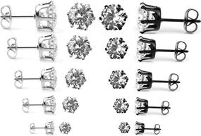 img 4 attached to 🌟 Hypoallergenic Stainless Steel Stud Earrings for Women - Clear Round Cubic Zirconia Studs in Silver, Gold, and Black