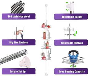img 1 attached to 🚿 Rosefray Shower Caddy Tension Pole: Adjustable Height & 4 Big Baskets for Organized Corner Shower Storage