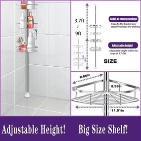 img 2 attached to 🚿 Rosefray Shower Caddy Tension Pole: Adjustable Height & 4 Big Baskets for Organized Corner Shower Storage