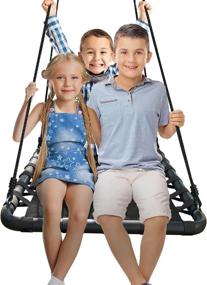 img 2 attached to 🪁 Sorbus Spinner Platform Swing – Rectangular Mat Swing for Kids – Ideal for Tree, Swing Set, Backyard, Playground, Playroom – Complete with Accessories (40 x 30, Square Black)
