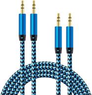 ailkin 2pack 3.5mm auxiliary audio cables, nylon braided male to male aux cord for car/home stereos, speaker, iphone ipod ipad, headphones, sony beats, echo dot and more - blue, 5 feet logo