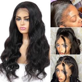 img 3 attached to 🏾 Brazilian Human Hair Pre Plucked Transparent Lace Front Wigs for Black Women - 13x4 Body Wave Lace Frontal Wig, 18 Inch Full & Thick, Natural Color, HD Quality - Larima Hair