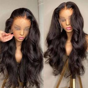 img 4 attached to 🏾 Brazilian Human Hair Pre Plucked Transparent Lace Front Wigs for Black Women - 13x4 Body Wave Lace Frontal Wig, 18 Inch Full & Thick, Natural Color, HD Quality - Larima Hair