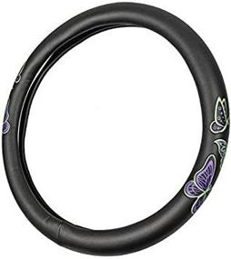 img 4 attached to 🦋 Purple & Green Butterfly Design Steering Wheel Cover - BDK GripGrab Comfort Grip