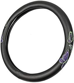 img 2 attached to 🦋 Purple & Green Butterfly Design Steering Wheel Cover - BDK GripGrab Comfort Grip