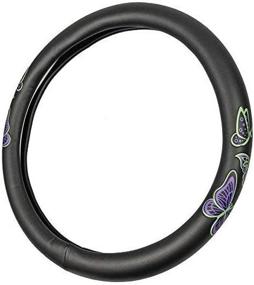 img 3 attached to 🦋 Purple & Green Butterfly Design Steering Wheel Cover - BDK GripGrab Comfort Grip