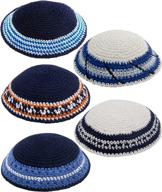 🧶 holyudaica pack of 5 handmade knitted kippahs - hq mix colors yamaka hat from israel - kippot bulk (17cm flat) logo