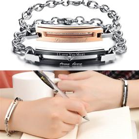 img 2 attached to 💍 SunnyHouse Jewelry Matching Set: Pure Love Titanium Stainless Steel Bangle Bracelet for Couples - Korean Style Anti-Fatigue Design in a Gift Box