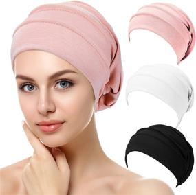 img 4 attached to 🎀 Soft and Stretchy Slouchy Beanies Set - Ideal Headwear for Women's Sleeping, Head Wrapping, and Casual Wear