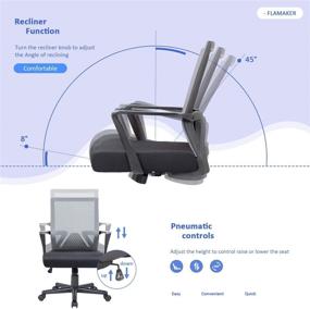 img 3 attached to 🪑 Flamaker Office Chair Mesh Computer Chair Mid Back – Swivel, Lumbar Support, Desk Task Chair – Ergonomic Executive Chair with Armrests and Thick Seat in Gray