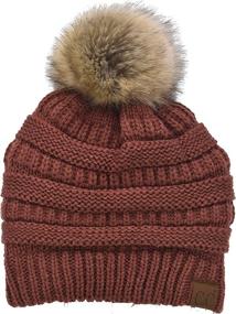 img 1 attached to 🧶 Trendy Warm Cable Knit Ribbed Beanie Hat with Faux Fur Pom Pom, Sherpa Fleece Lined