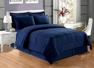 6 piece luxury navy blue dobby stripe bed in a bag reversible comforter set - twin size with matching sheet set - siliconized fiberfill - box stitched logo