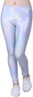 stylish hde girls shiny wet look leggings: eye-catching metallic footless tights for kids (4t-12) logo