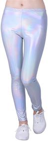 img 3 attached to Stylish HDE Girls Shiny Wet Look Leggings: Eye-Catching Metallic Footless Tights for Kids (4T-12)