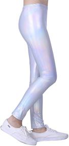img 2 attached to Stylish HDE Girls Shiny Wet Look Leggings: Eye-Catching Metallic Footless Tights for Kids (4T-12)