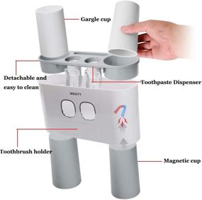 img 1 attached to 🪥 Organization and Convenience in One: Wall-Mounted Toothbrush Holder with Toothpaste Dispenser, 5 Slots, 2 Squeezers, and 4 Cups - Grey