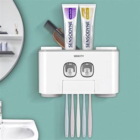 img 4 attached to 🪥 Organization and Convenience in One: Wall-Mounted Toothbrush Holder with Toothpaste Dispenser, 5 Slots, 2 Squeezers, and 4 Cups - Grey