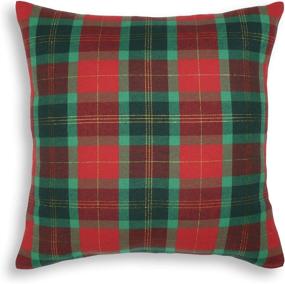 img 2 attached to 🎄 Cackleberry Home Red and Green Christmas Plaid with Gold Lurex Woven Fabric Decorative Square Throw Pillow Case Covers - 24 x 24 Inches, Set of 2: Festive Holiday Accent for Couch or Bed