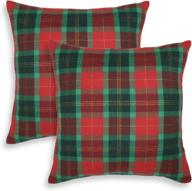 🎄 cackleberry home red and green christmas plaid with gold lurex woven fabric decorative square throw pillow case covers - 24 x 24 inches, set of 2: festive holiday accent for couch or bed логотип